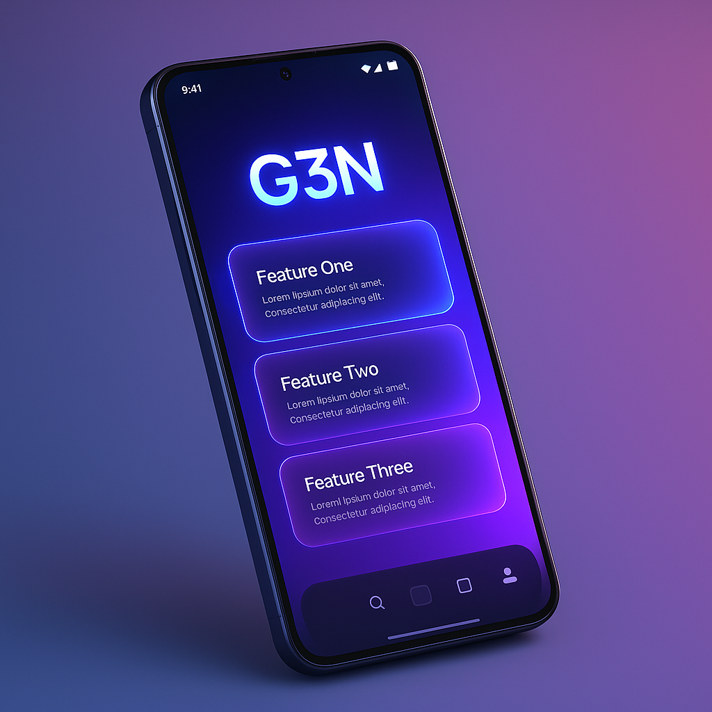 Mockup of the G3N Android application on a smartphone